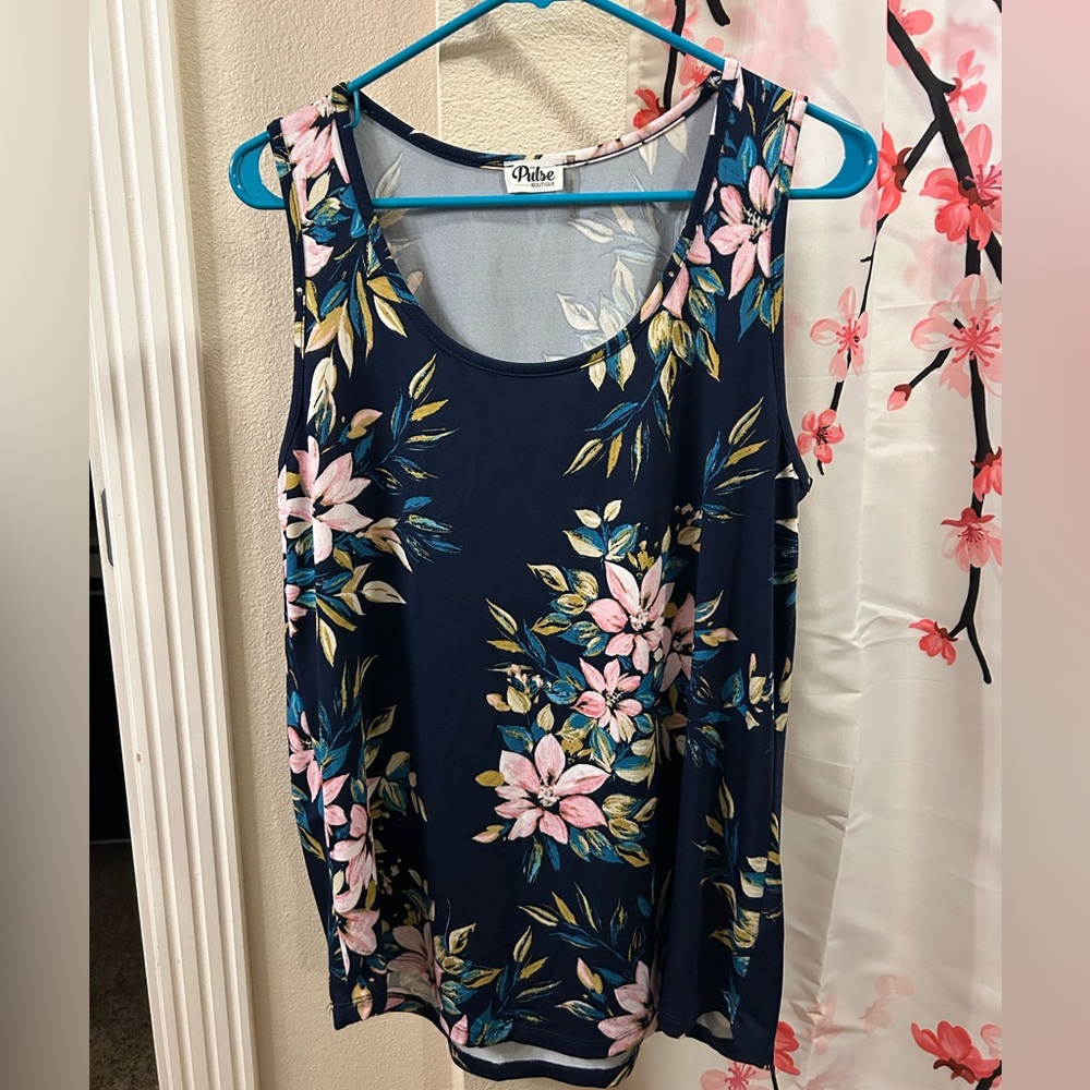 Floral Navy Tank Top